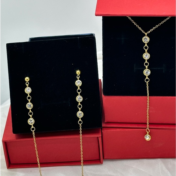 Elegant 18KT Crystal Y Drop Necklace Set